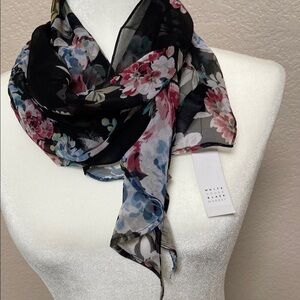 2/$15 Sale* White House Black Market Black, Blue and Pink Floral Scarf. NWT